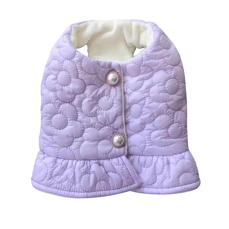 New Winter Dog Warm Coat Flower Short Design Cotton Coat Than Bear Cat Clothing Sleeveless Fashion Design Dogs Clothes