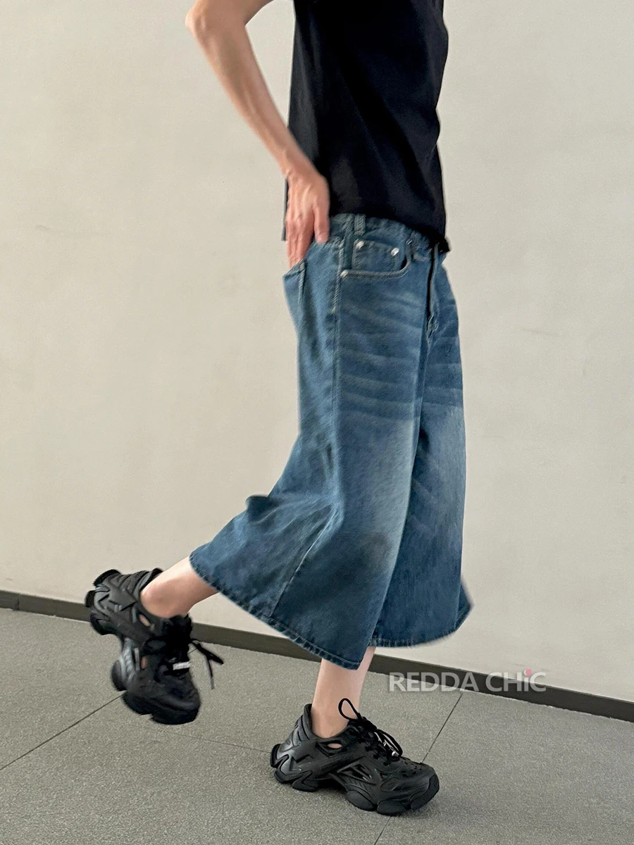 REDDACHiC Boyfriend Style Baggy Jeans Jorts Women Vintage Wash Whiskers Frayed Low Waist Casual Wide Pants Summer Y2k Streetwear