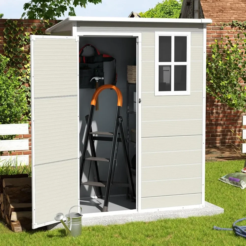 

Lockable Door & Window, Waterproof Tool Sheds & Outdoor Storage for Bike, Garbage Cans,Garden Accessories, Sandstone