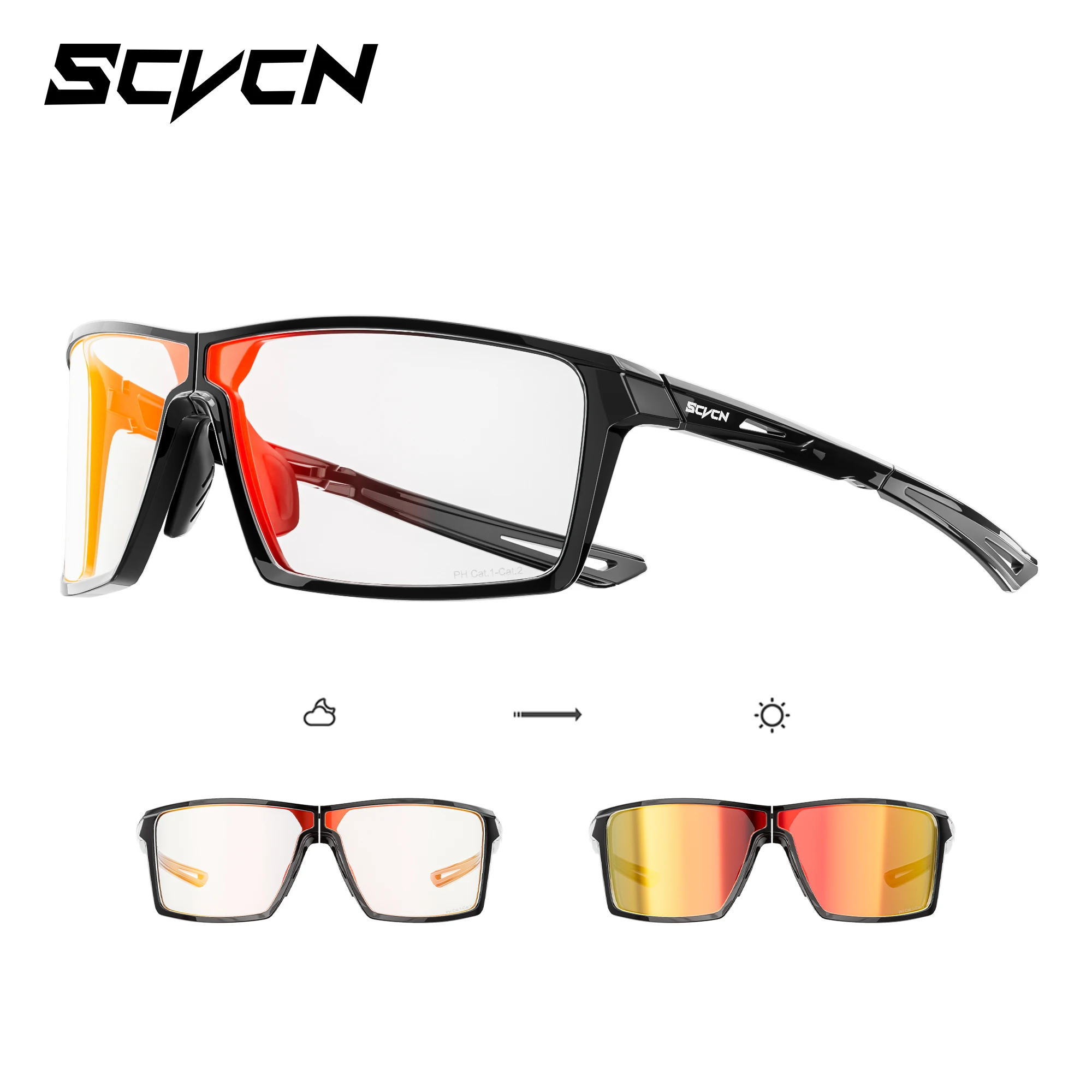 SCVCN Tragbare Faltbare Sonnenbrille Photochrome Radfahrbrille Fahrrad-Sportbrille für Männer und Frauen MTB-Rennbrille UV400-Gläser