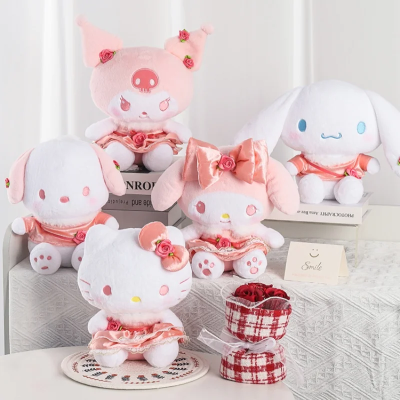 Sanrio Rose Kuromi Melody Pochacco Hellokitty Cinnamoroll Plush Toys Girl Plush Keychain Pendant Homdecor Cartoon Stuffed Dolls