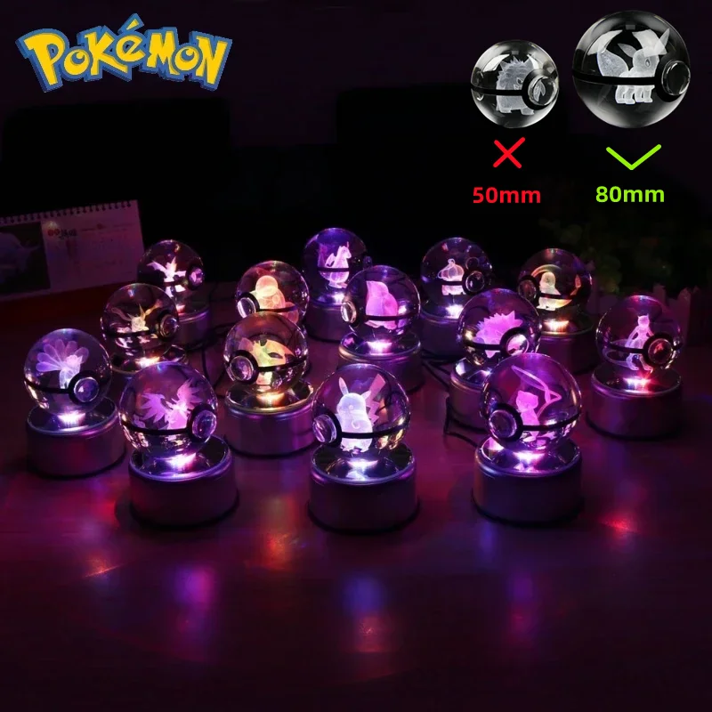 

Pokemon Crystal Ball 3D Toy Mewtwo Pikachu Animation Character LED80mm Desktop Decoration Night Light Children's Birthday Gift