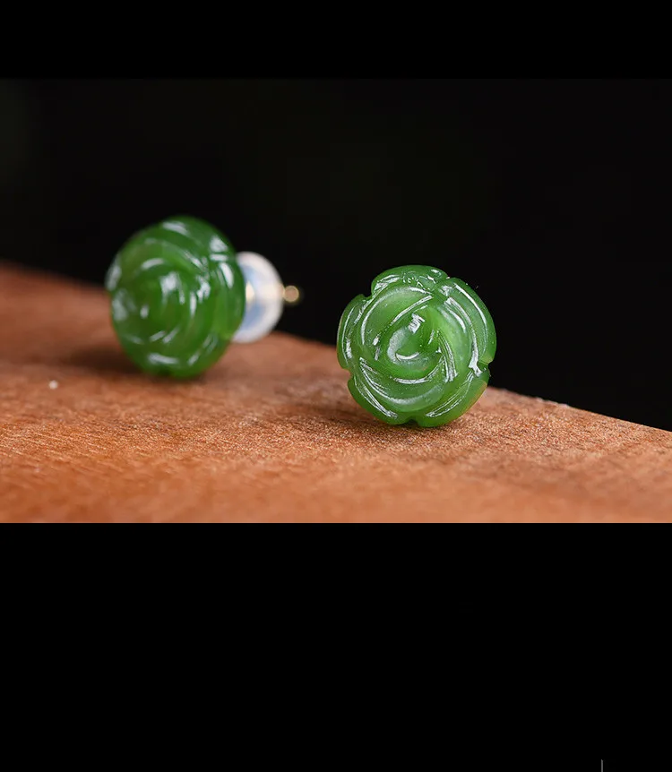 Natural Rose Green With 925 Sterling Silver Stud Golden Earrings Jewelry Lucky Accessories