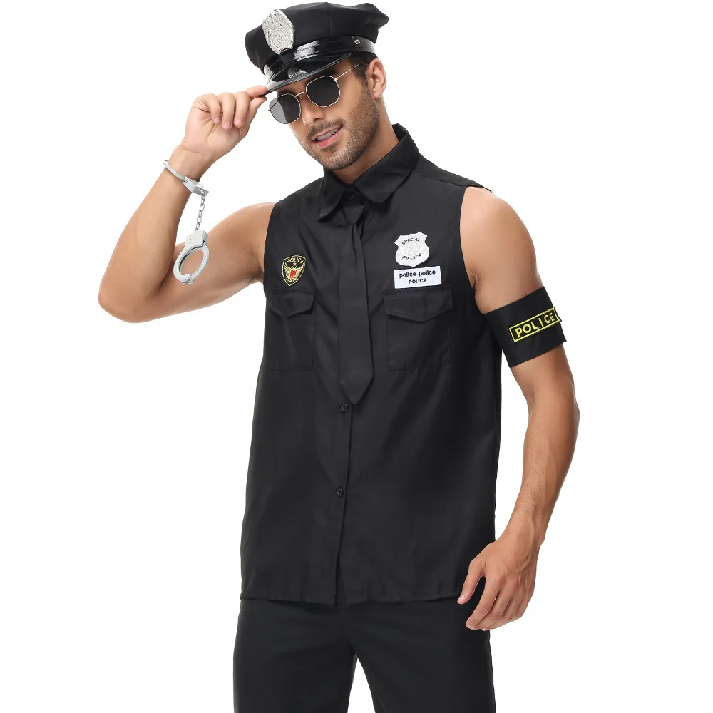 Men Halloween Costumes Adult Police Cop Officer Costume Shirt Fancy Cosplay Clothing Halloween Party Cosplay Game Costumes