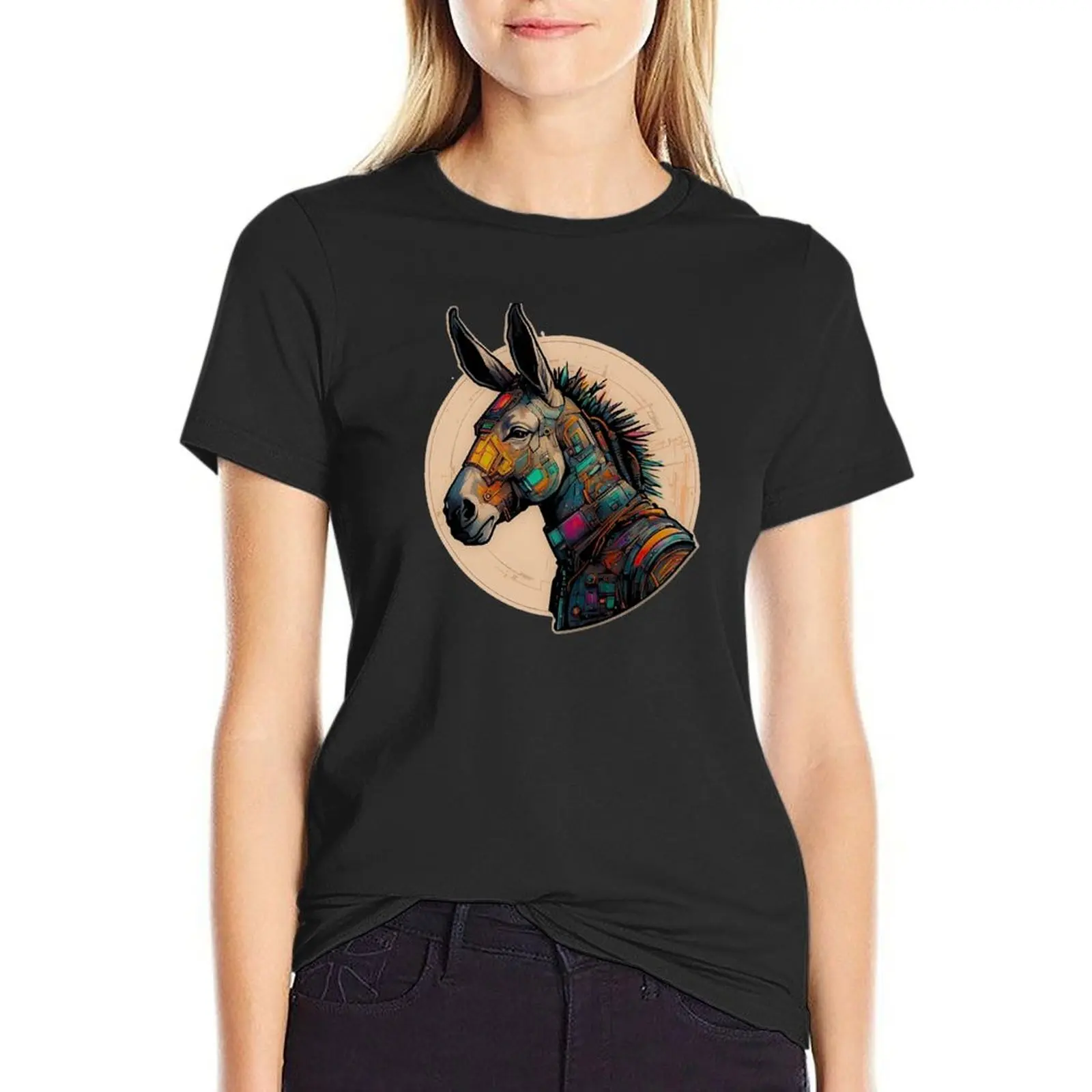 

Futuristic Donkey Cyborg in Beautiful RGB Colors T-shirt lady clothes aesthetic clothes summer clothes Women