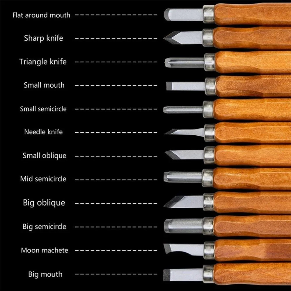 STONEGO Wood Carving Chisel Knife Set Carbon Steel Woodworking Tools Beginner-Friendly DIY Hand Craft Sculpture OPP/Canvas Bag