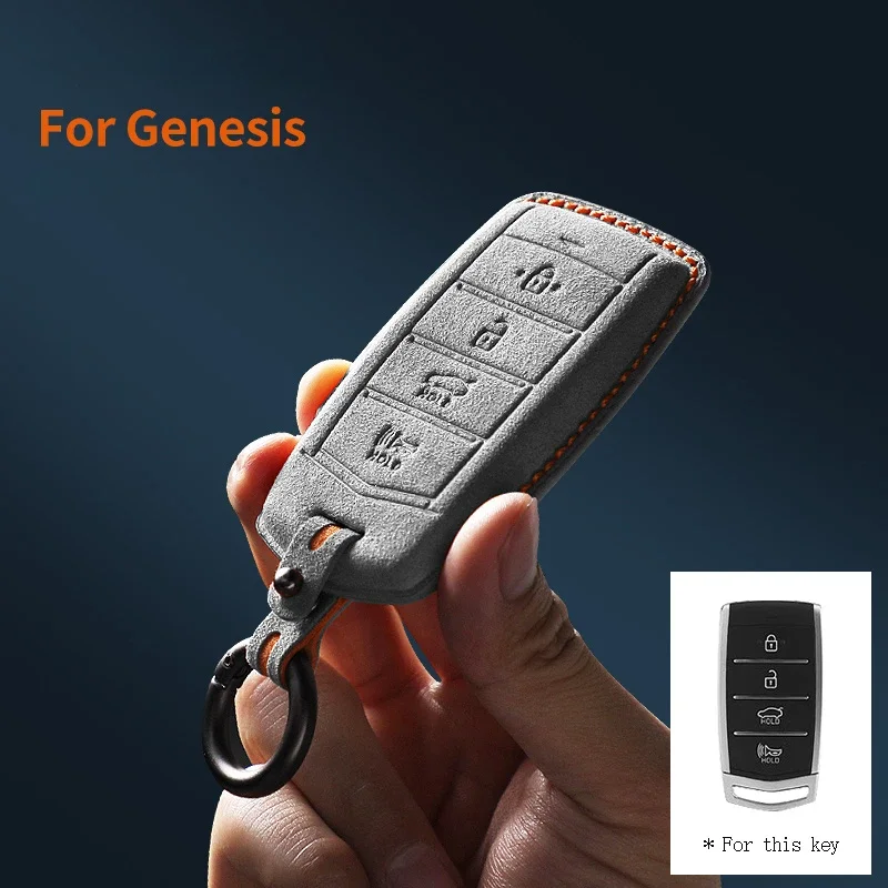 

For Hyundai 2020 Genesis G70 G80 EQ900 G90 Suede Remote Car Key Case Holder Shell Keychain for Hyundai Genesis Car Key Fob