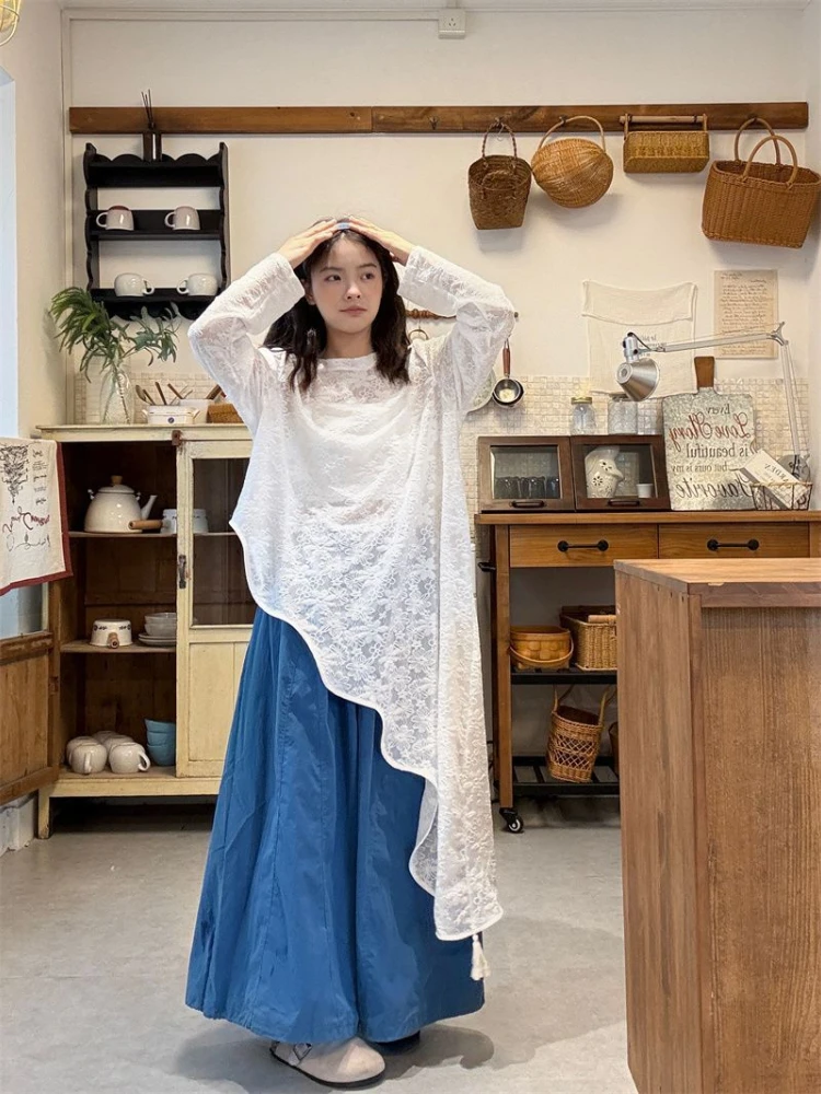 Robe femmes à manches longues Vintage mince voir à travers Robe coréenne Femme 2025 robes De Mujer ample Simple robes d'été irrégulières