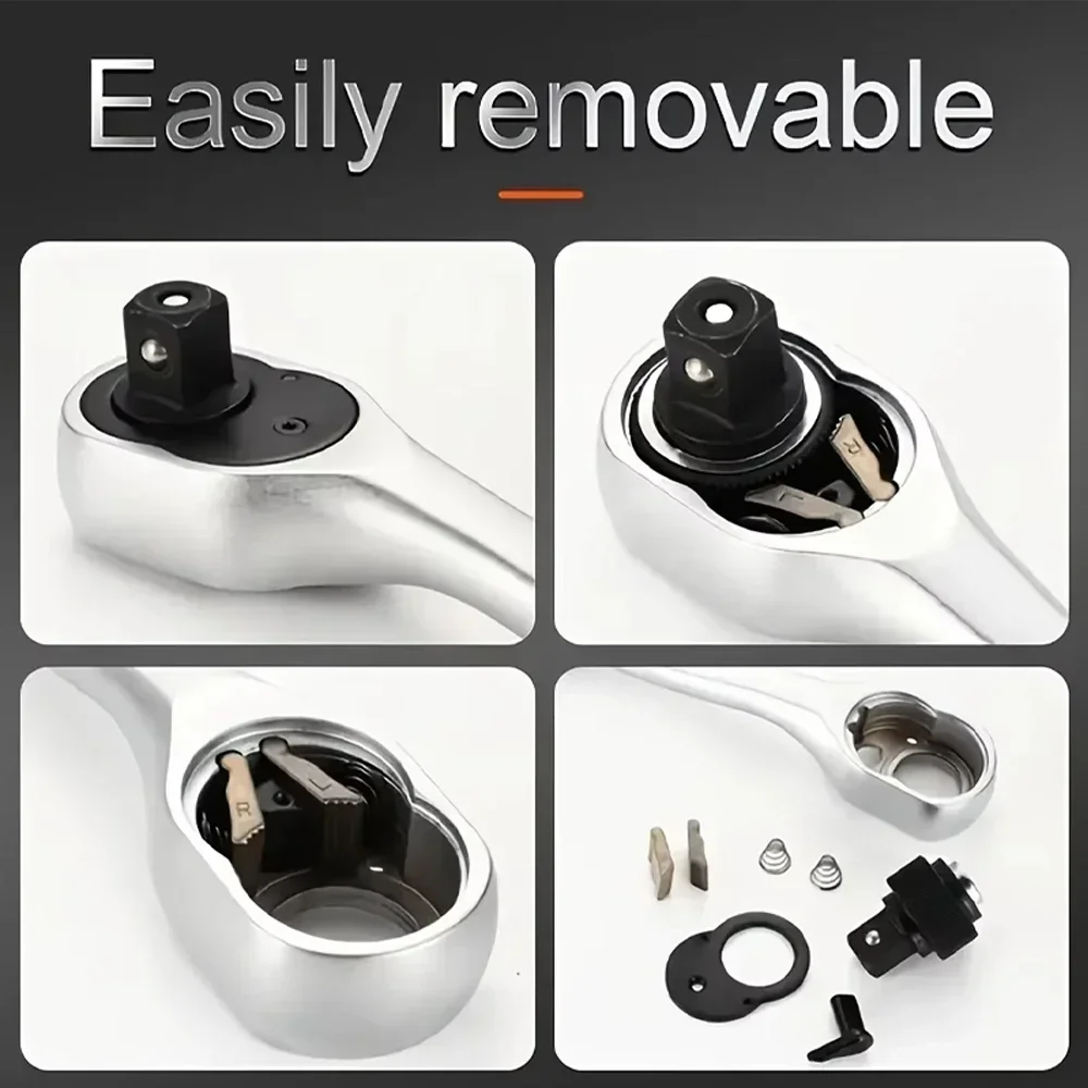 Retractable 72-Tooth Ratchet Set, 1/4", 3/8", 1/2" Drive with Rotating, Reversible Socket Wrench - Mechanical Tool