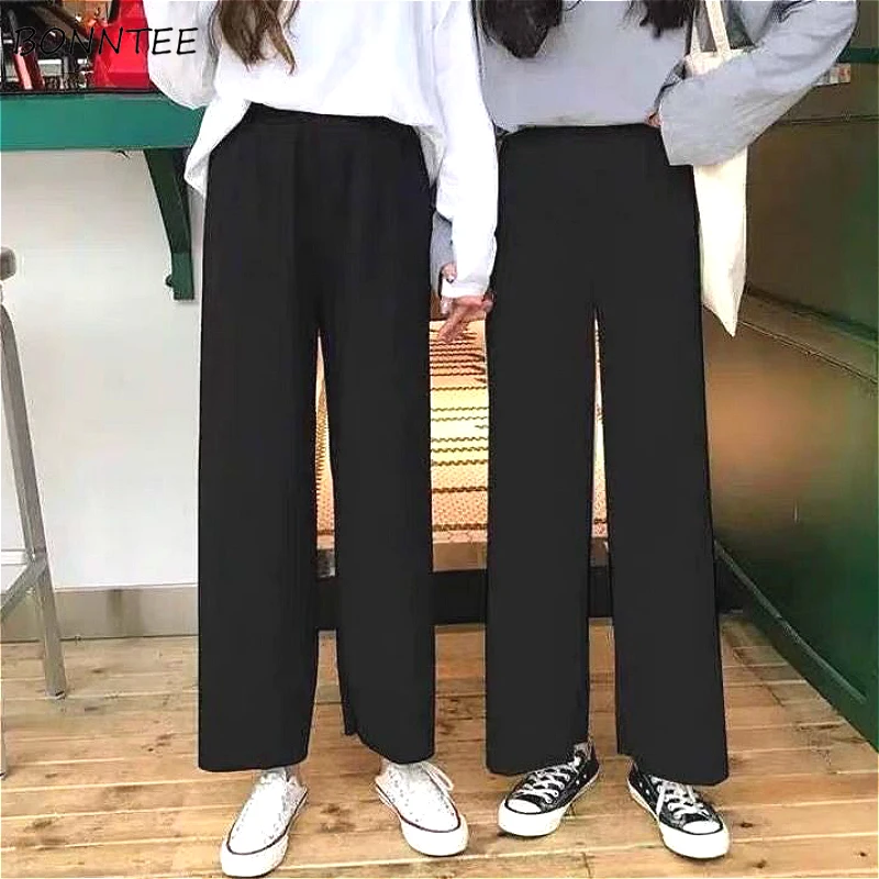 Casual Pants Women Simple Black All-match Girl Wide Leg Pant Korean Loose Summer Elegant Chic Capris 3XL Fashion Female Design