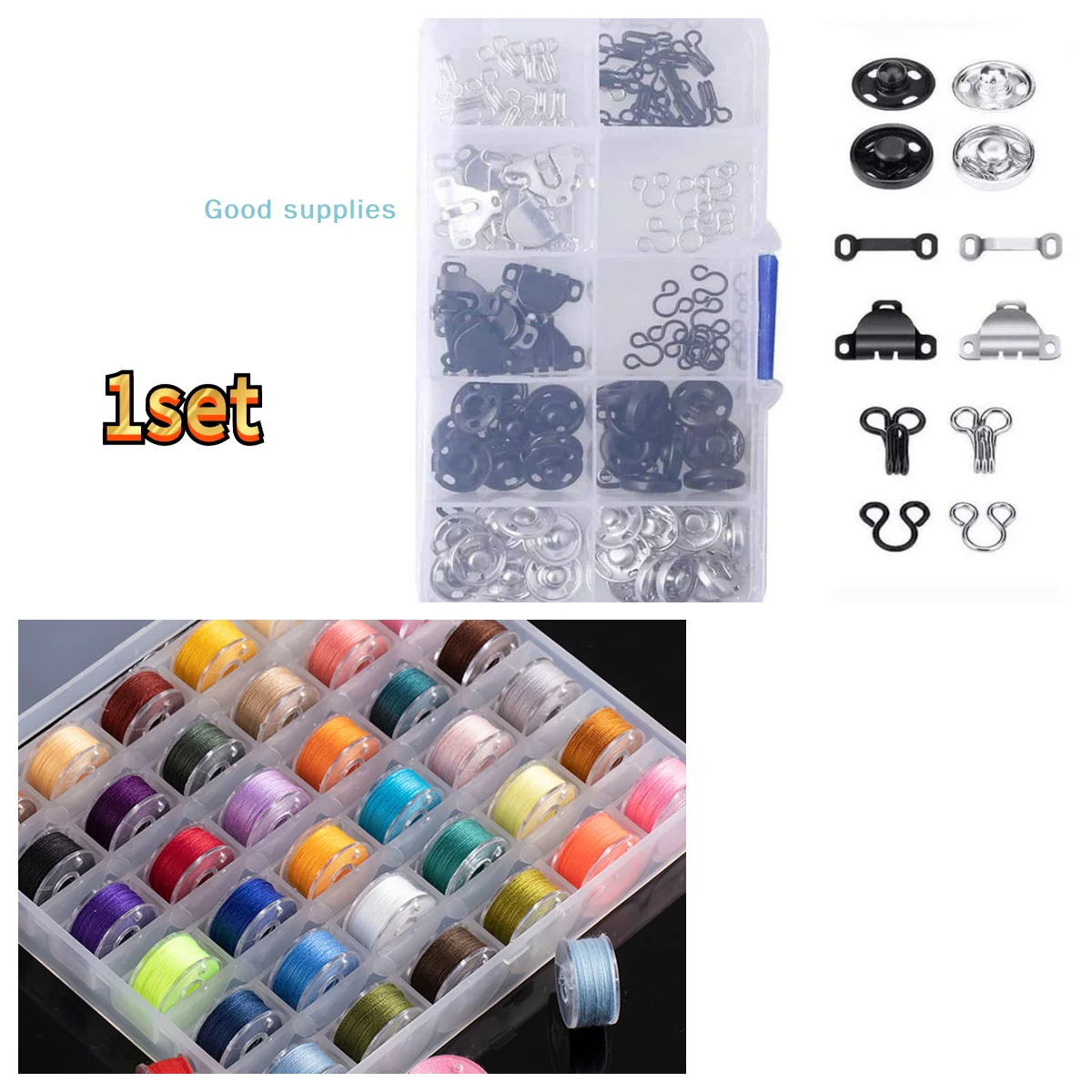 1Set Sewing Hooks And Eyes Set Sew-on Snap Buttons DIY Clothing Button Sewing Closures Snaps Kit For Clothes Bags Sewing Craft