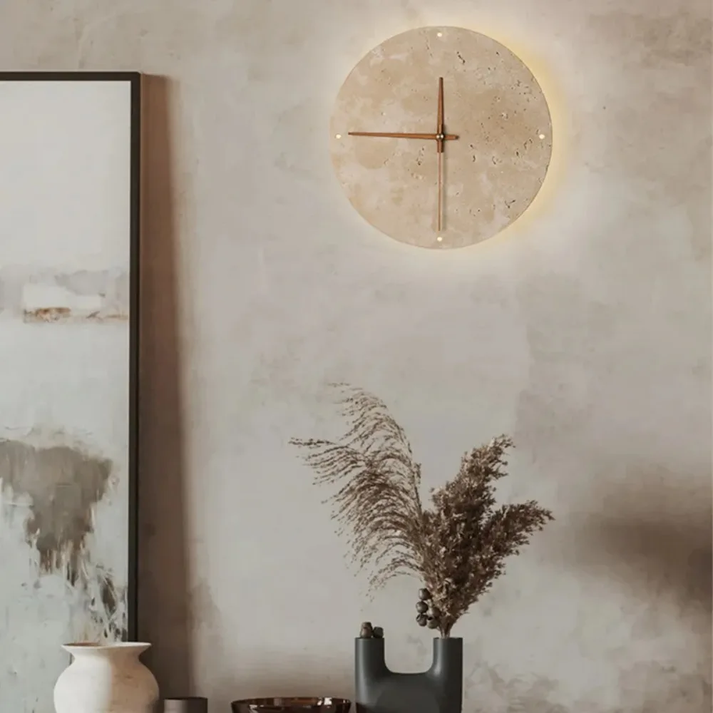 Vintage Round Shape Natural Stone Clock Art Decoration Wall Lamp Interior Wall Lights Bedroom Decor Led Sconce Home-appliance