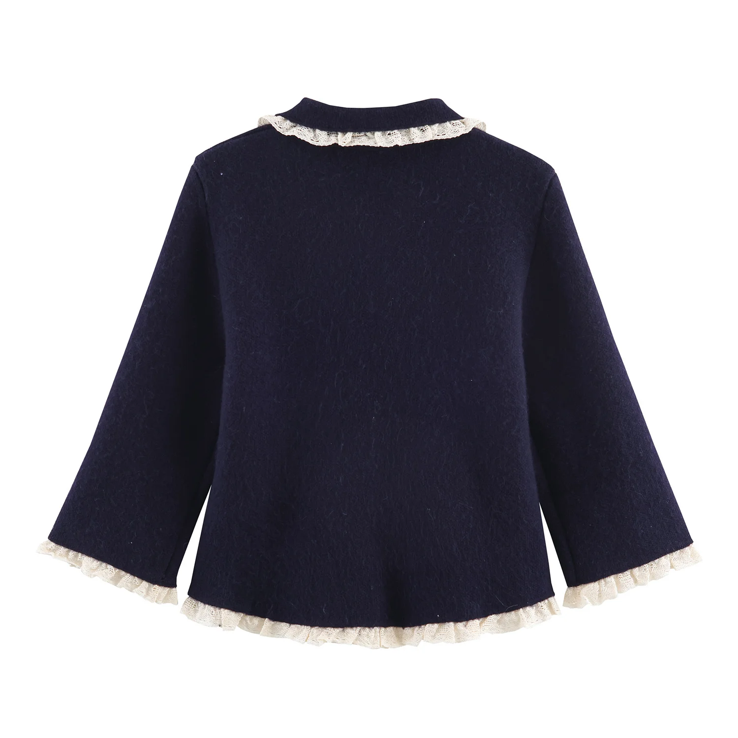 Cardigan lavorato a maglia con colletto tondo con bordi in pizzo a maniche lunghe SS semplice alla moda casual delle nuove donne invernali 2025