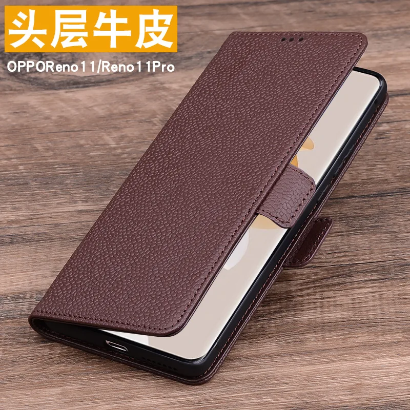 Luxury Genuine Leather Flip Phone Cases For For Oppo Reno 11 10 Rone11 Reno10 Pro Leather Half Pack Phone Cover Case Shockproof