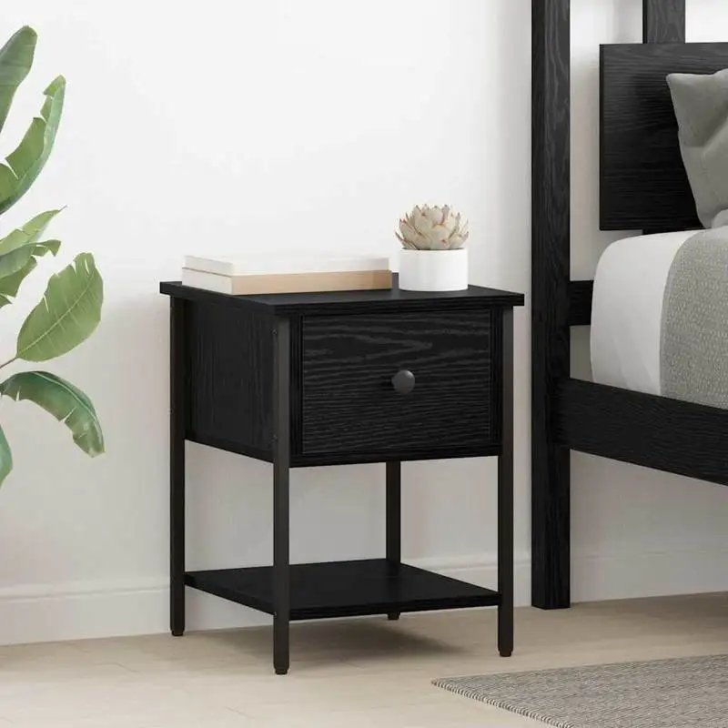 Black Oak Nightstand 34 x 35.5 x 45 cm Engineered Wood
