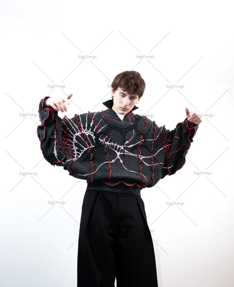 

Американский готический панк Harajuku винтажный свитер большого размера для мужчин Y2K повседневный хип-хоп рок High Street модный полосатый свободный топ для женщин