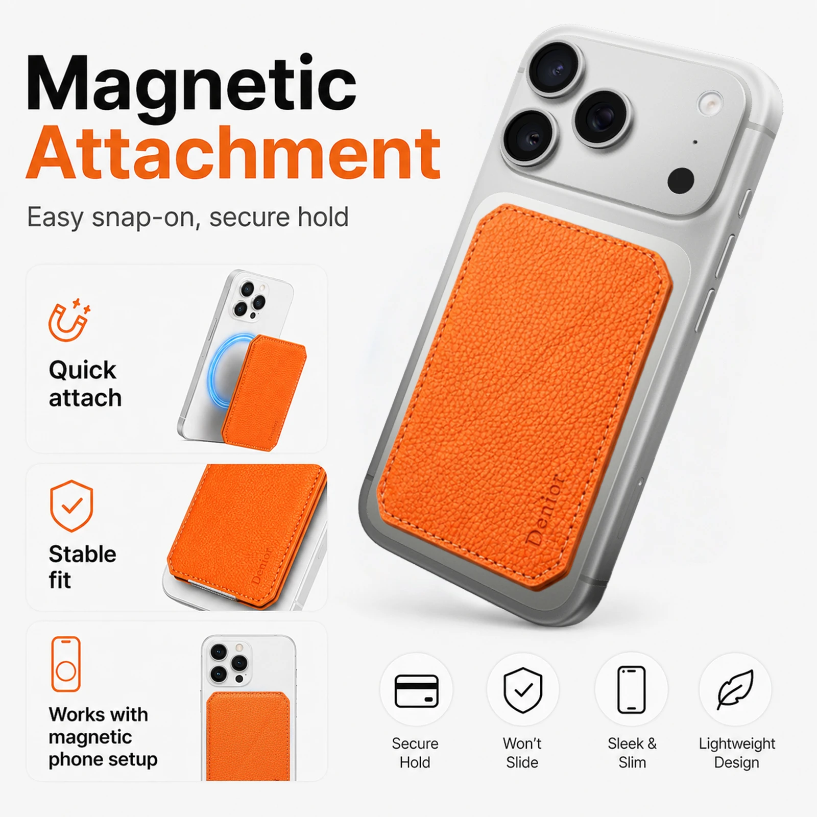 Denior eignet sich für Handyhalter mit magnetischer Saugfunktion und ultradünne magnetische Kartenhalter mit 1 Kartenfach. – Detail 3