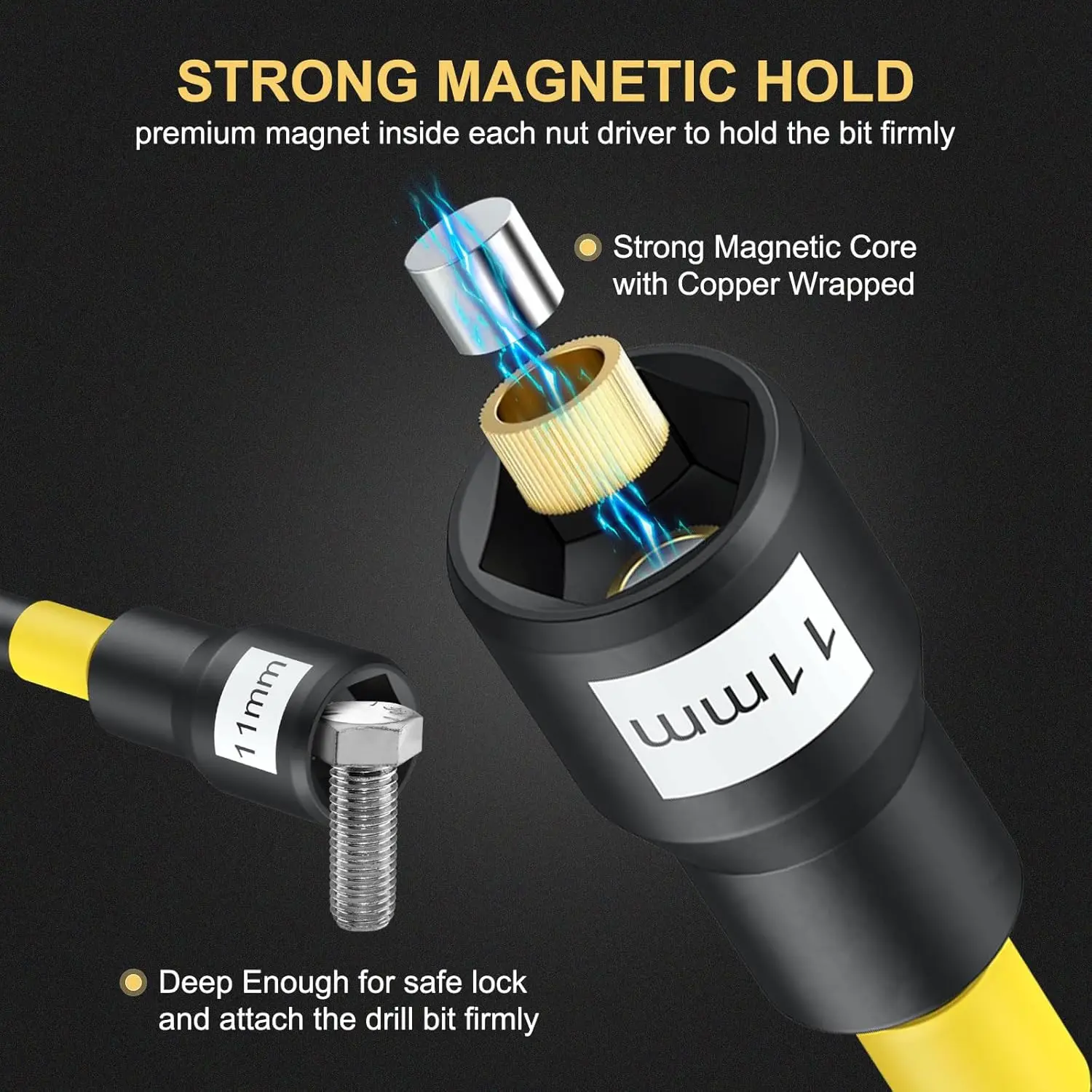 AMTOVL Magnetic Nut Driver Set - 18 Pcs Long Nut Driver Set, Metric & SAE Nut Drivers with Extensions | Impact Adapter