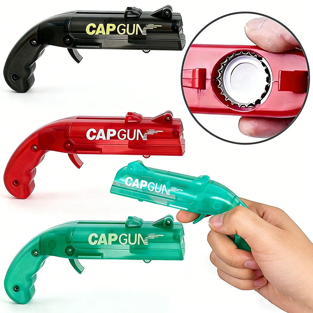 Bottle Cap Launcher Beer Opener Clear Cap Gun 2 Shooting Cap Capgun Drink Opening Kitchen Bar