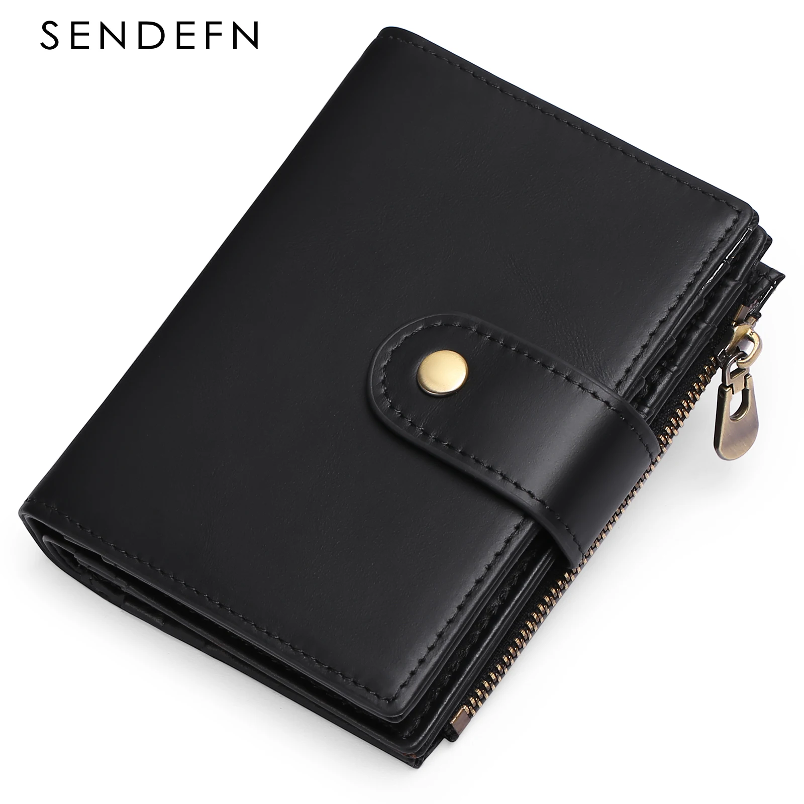 SENDEFN Vintage Men Wallet Genuine Leather Short Small Zipper Coin Pocket Purse  RFID Blocking Minimalist Wallets 5259