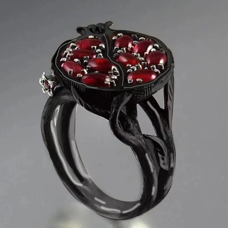 

Milangirl Vintage Fruit Fresh Red Garnet Rings For Women Gifts Resin Stone Pomegranate Jewelry Ancient Anniversary Ring