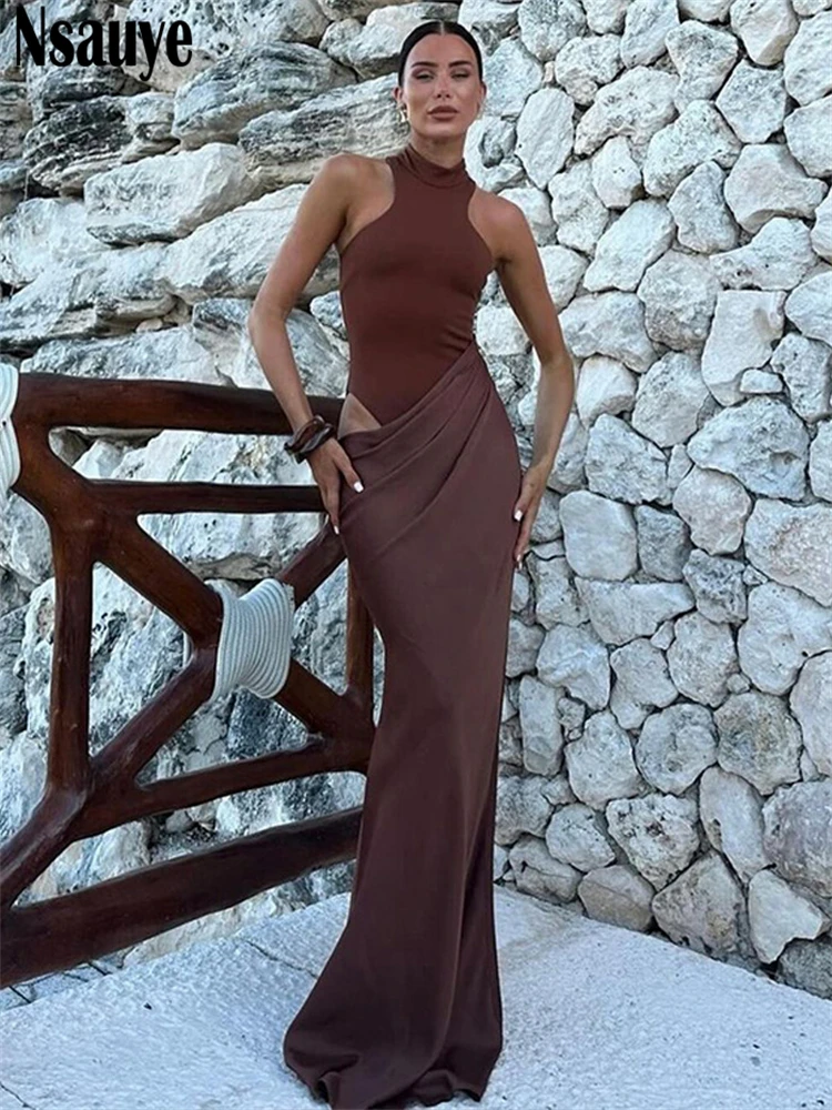 Nsauye Sexy Elegant Night Club Party Evening Dresses Outfits Women New Fashion Long Maxi Satin Off Shoulder Dress Summer 2024