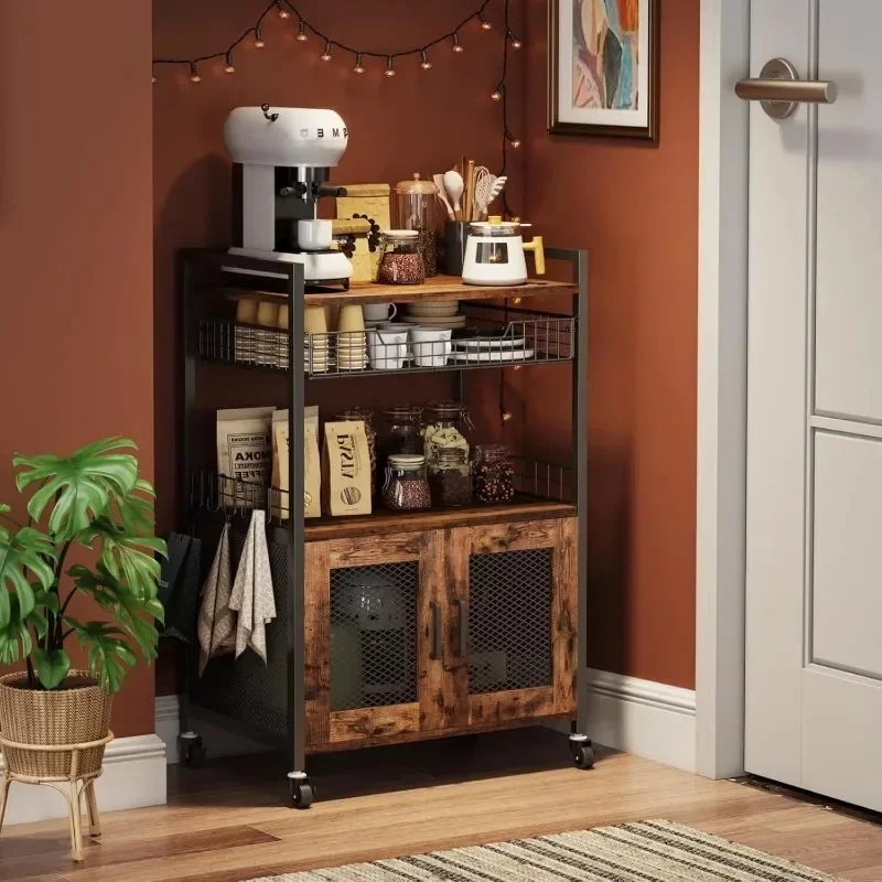Bar Cart Kitchen Island Rolling Cart Mobile Trolley Storage Rack Wheels Multi Purpose Pantry Snack Spice Organizer Kitchen Cart