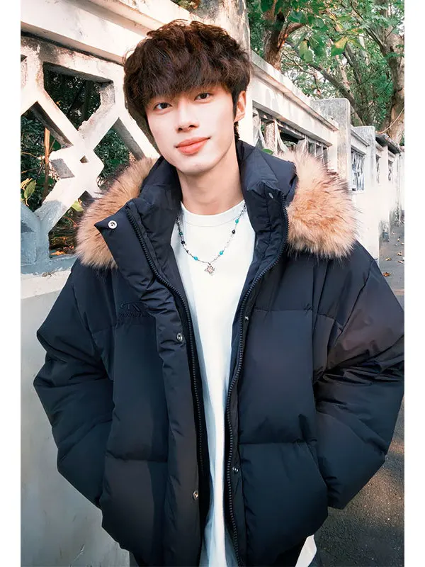 

Мужская зимняя утепленная хлопковая куртка Bla с капюшоном, съемным меховым воротником, приталенного кроя, в городском стиле