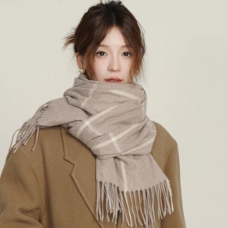 

Длинный шарф в клетку с цветными блоками и кисточкой, толстая, мягкая, теплая шаль из искусственного кашемира, универсальный шейный шарф на осень-зиму Wh46