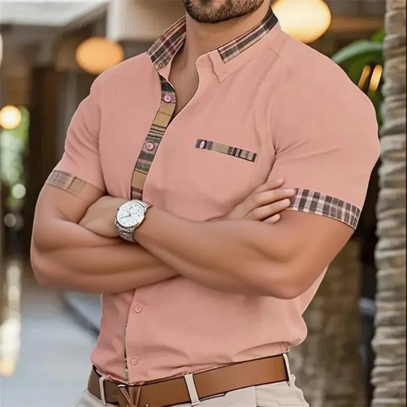 2025 Fashion Men's Business Lapel Office Casual Outdoor Street Men's Shirt Soft and Comfortable Men's Retro Short Sleeve