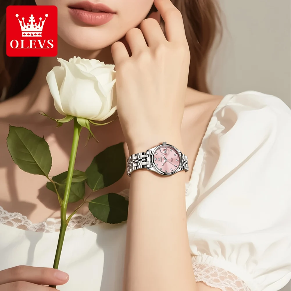 OLEVS Women's Watches 5649L Trend Fashion Original Quartz Watch for Lady Stainless Steel Strap Waterproof Luminous Date Elegant