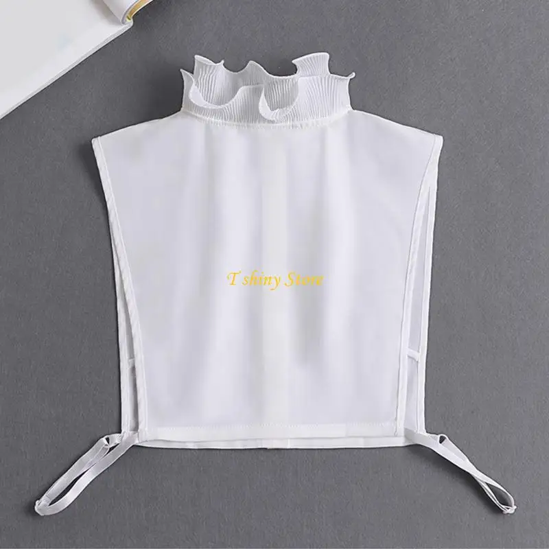 N58F Women 2Pcs Ruffled Stand False Collar Half Shirt with Fake Cuffs Wristband Set