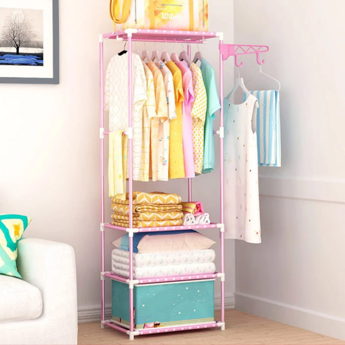 Solid Metal Material, Sturdy and Simple 1601 with Hook Clothes and Hat Storage Rack