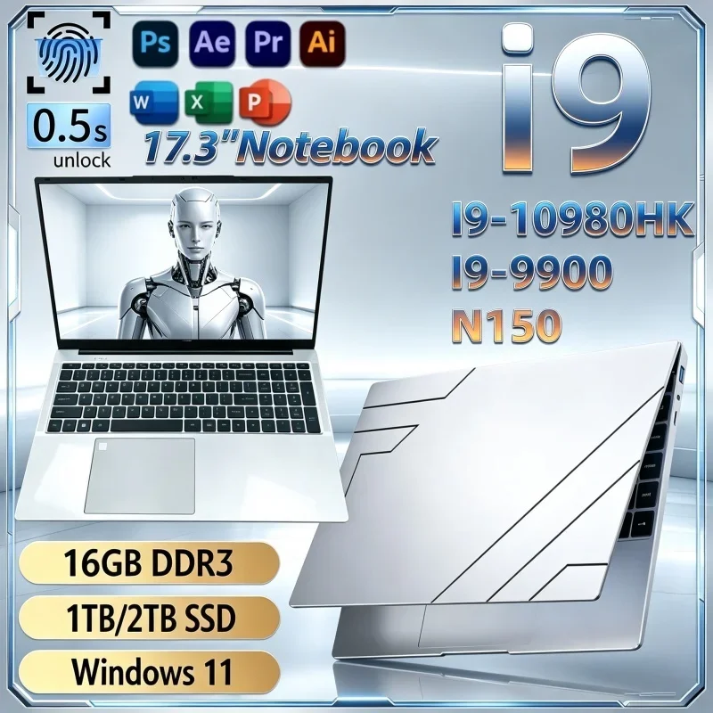 Hot 2026 Multi‑Purpose 17.3" Laptop,New Intel I9‑10980HK/I9‑9900/N150 16GB 32GB 2TB SSD Win11 FHD Premium Gaming Study Notebook