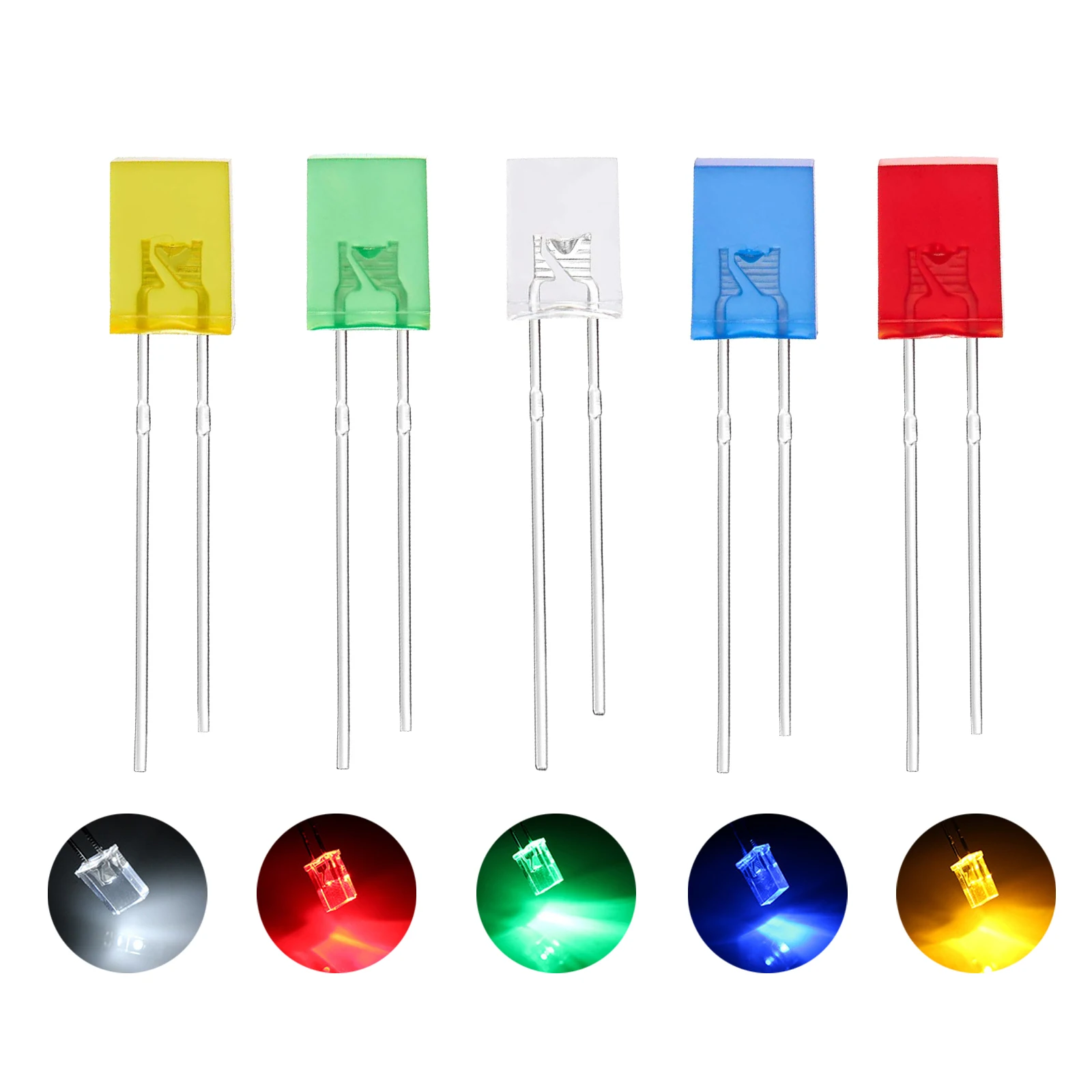 100 Stück 2 Mm Runde LED-Dioden – Klar, In Blau, Gelb, Rot, Grün, Weiß – Helle Beleuchtung Für Elektronik-Bastler