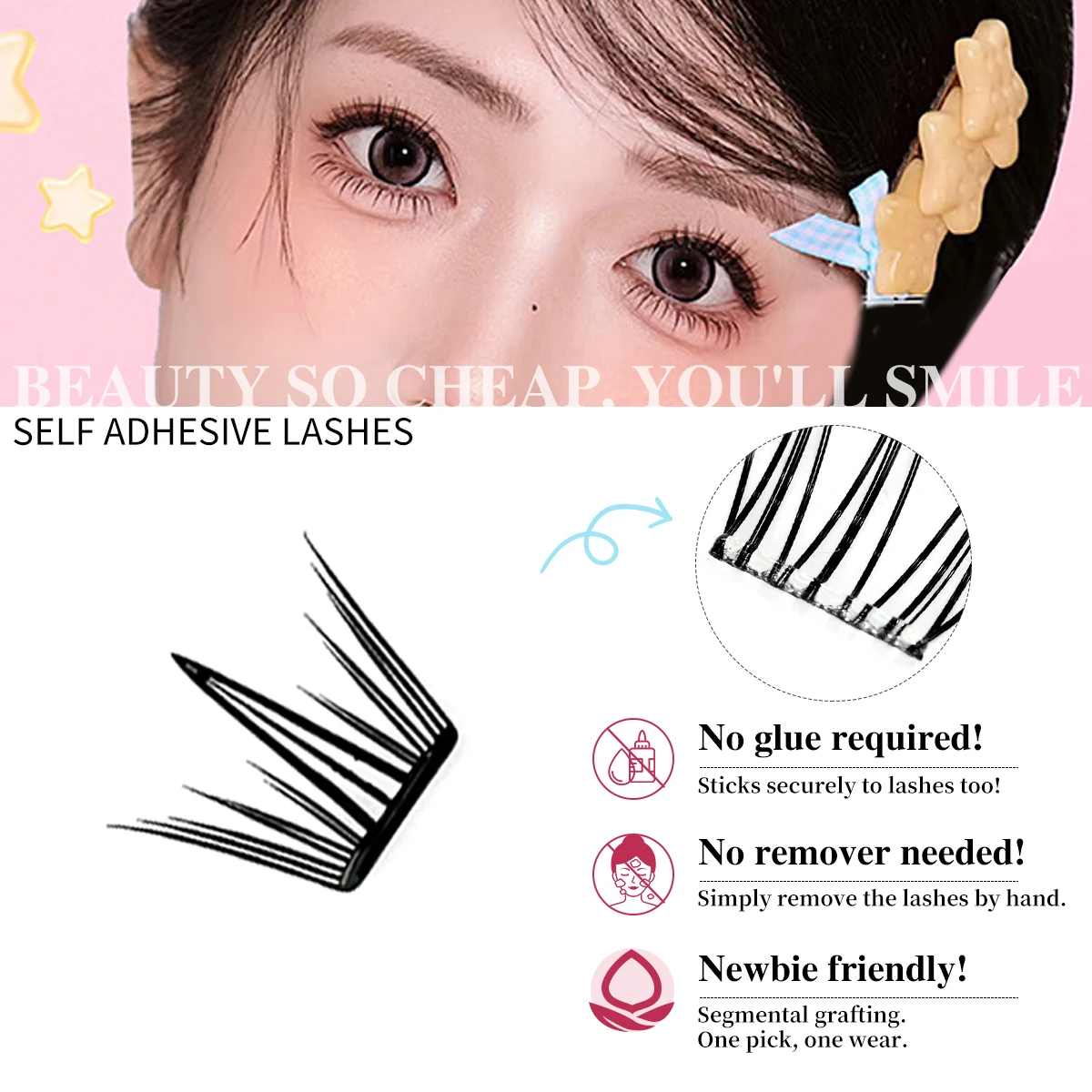 Ultradunne Manga Wimpers Zero-touch Valse Wimpers Natuurlijke Wimper Clusters Wimpers Geen lijm Zelfklevende Wimpers