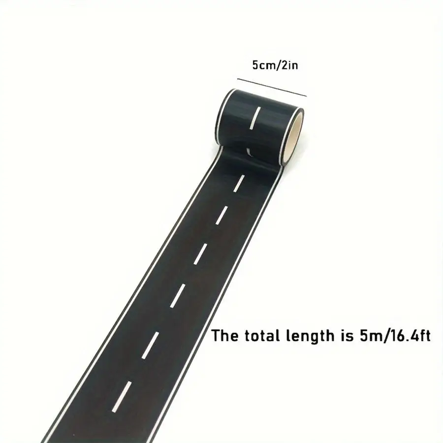 2rolls Reusable Cartoon Road Track Stickers-Black Polyurethane Tape for Party Racing Decor,Glitter Finish,Auto-Themed Decoration