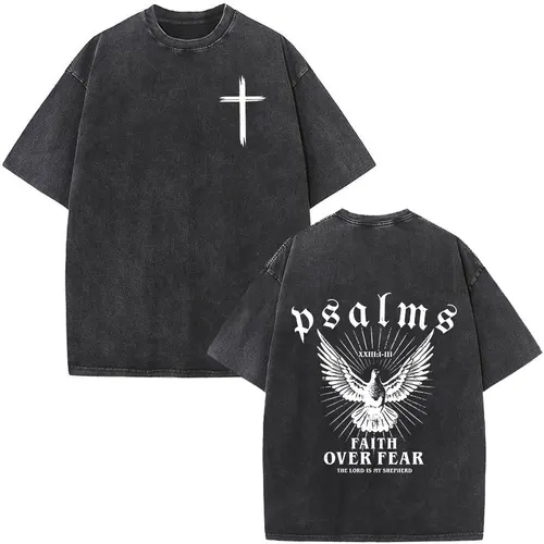 Imagen 1 del producto Camisetas laadas con versículo de la Biblia de Jesús cristiano, camisetas Vintage de gran tamaño a la moda para hombres y mujeres, Camiseta de algodón Harajuku