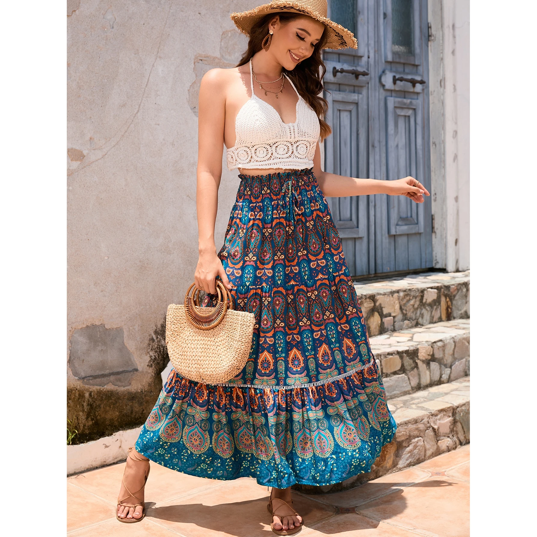 

n Sle f Skirt with Lace Patchwork Design in Rayon Fabric Summer 2023 Women's Faion A-Line Skirt for Cycling