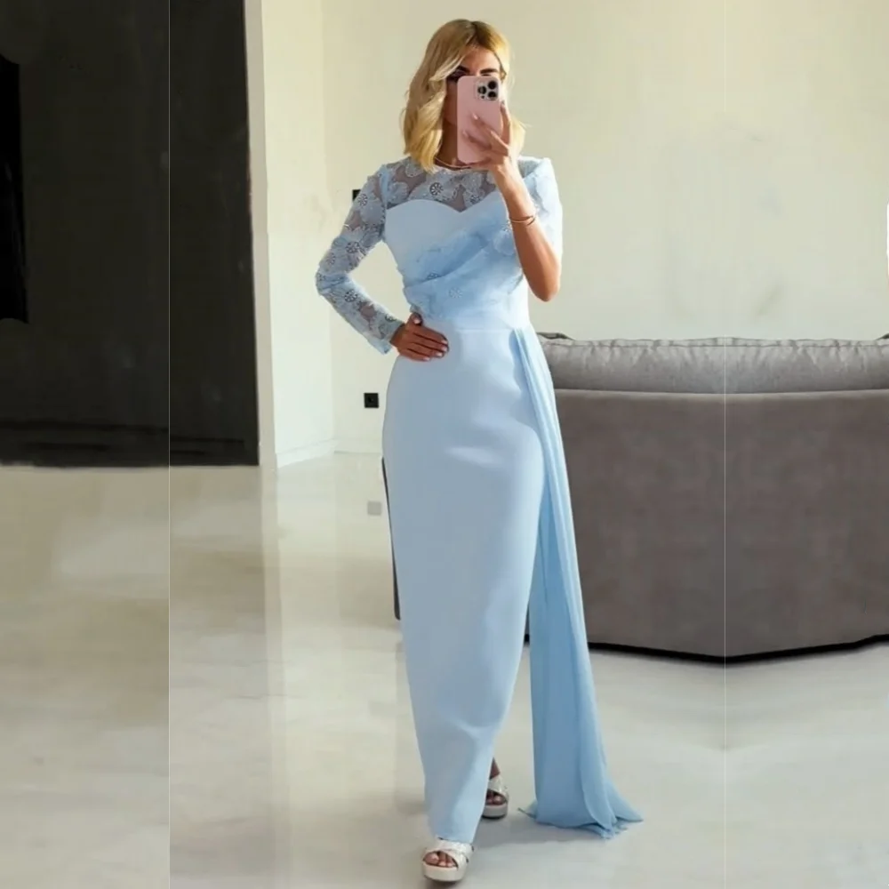 

Customized Jersey Flower Pattern O-Neck Straight Midi Dresses Bespoke Occasion Women's Evening Elegant Party Wedding Charming