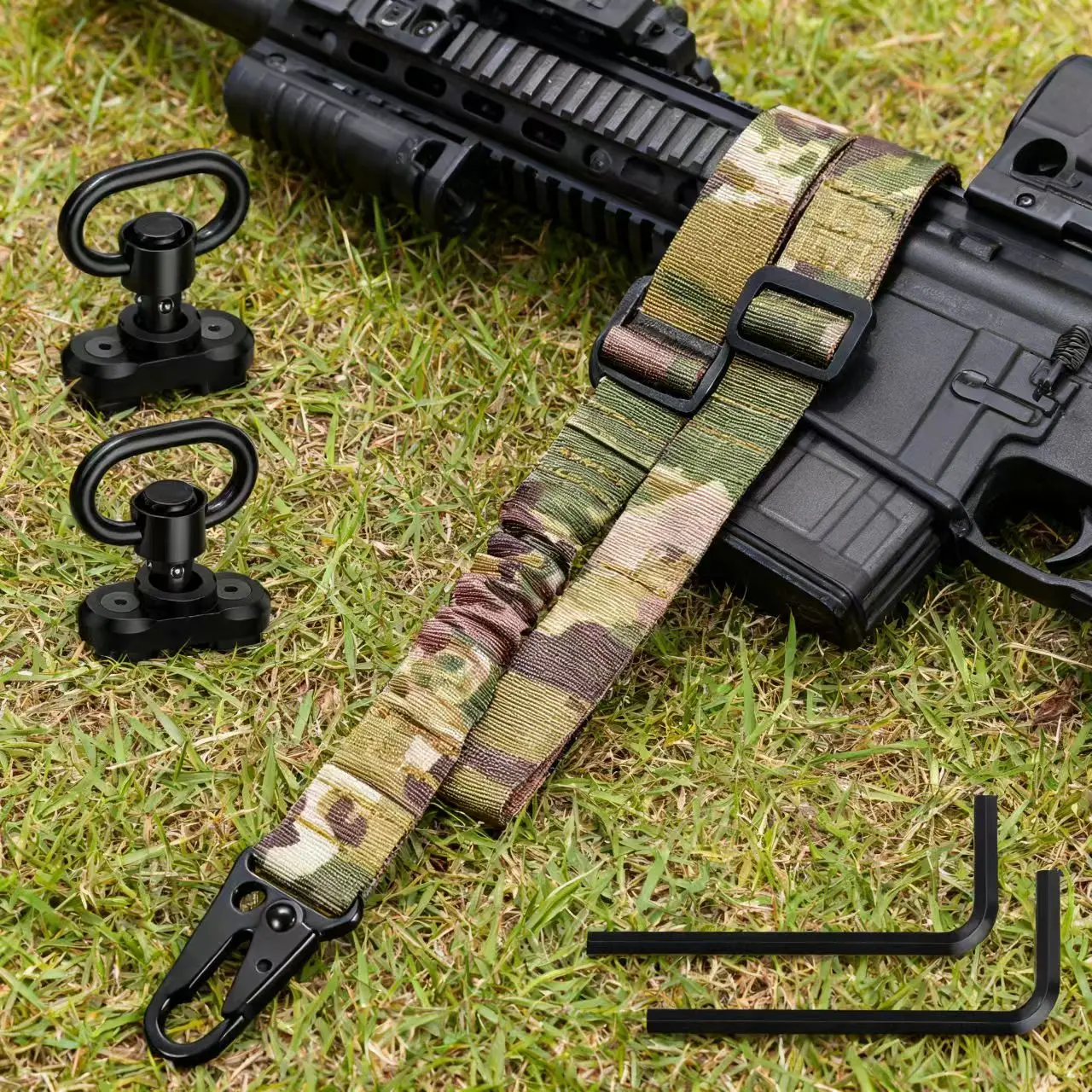 

Camouflage Rifle Sling 2 Points Safety Belt with Length Adjuster Tactical Military Army Equipment Universal Metal Hook Shoulder