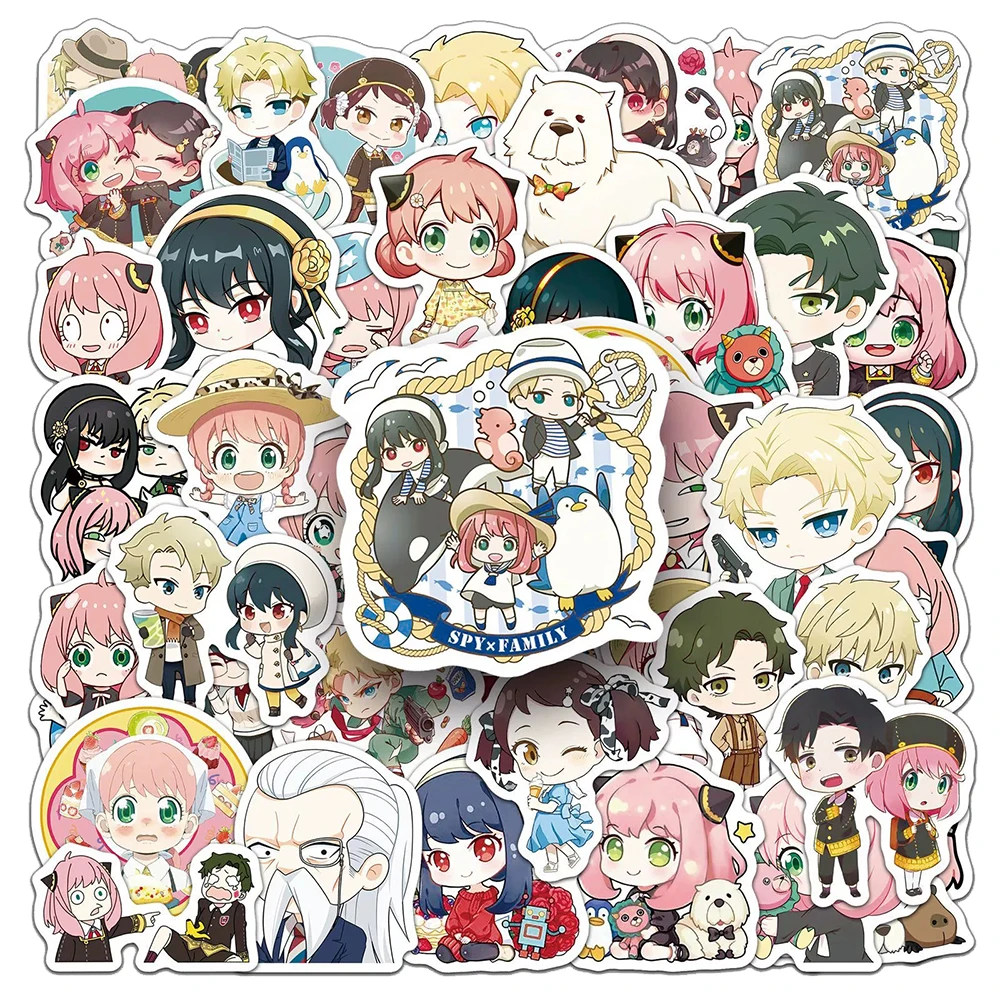Pegatinas divertidas de Anime japonés SPY×FAMILY, calcomanías de dibujos animados, monopatín, equipaje, teléfono, pegatina de Manga clásica, embalaje, 10/30/50 Uds.
