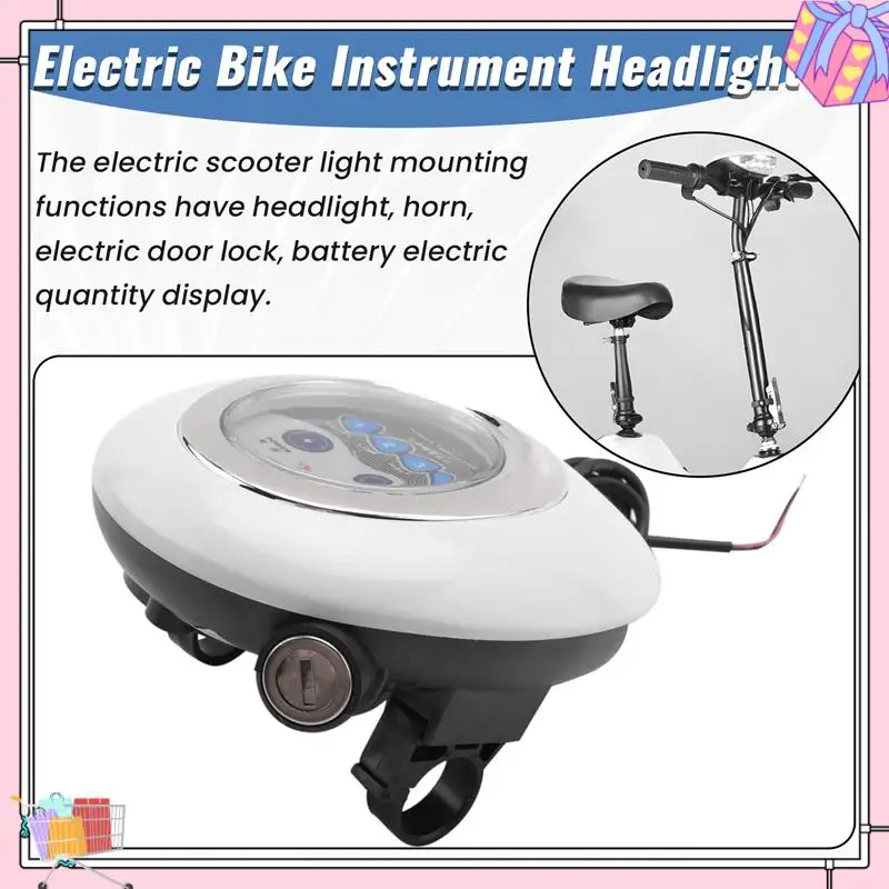 

A77T-3 In1 LED Headlight Electric Bike Scooter Frontlight Light Horn Lock Instrument Panel Horn Instrument Headlight
