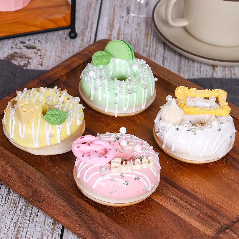 

4pcs Artificial Donut Bread Cake Donut Food Model Baking Simulation Photography Props Decorations Refrigerator Stickers Decor