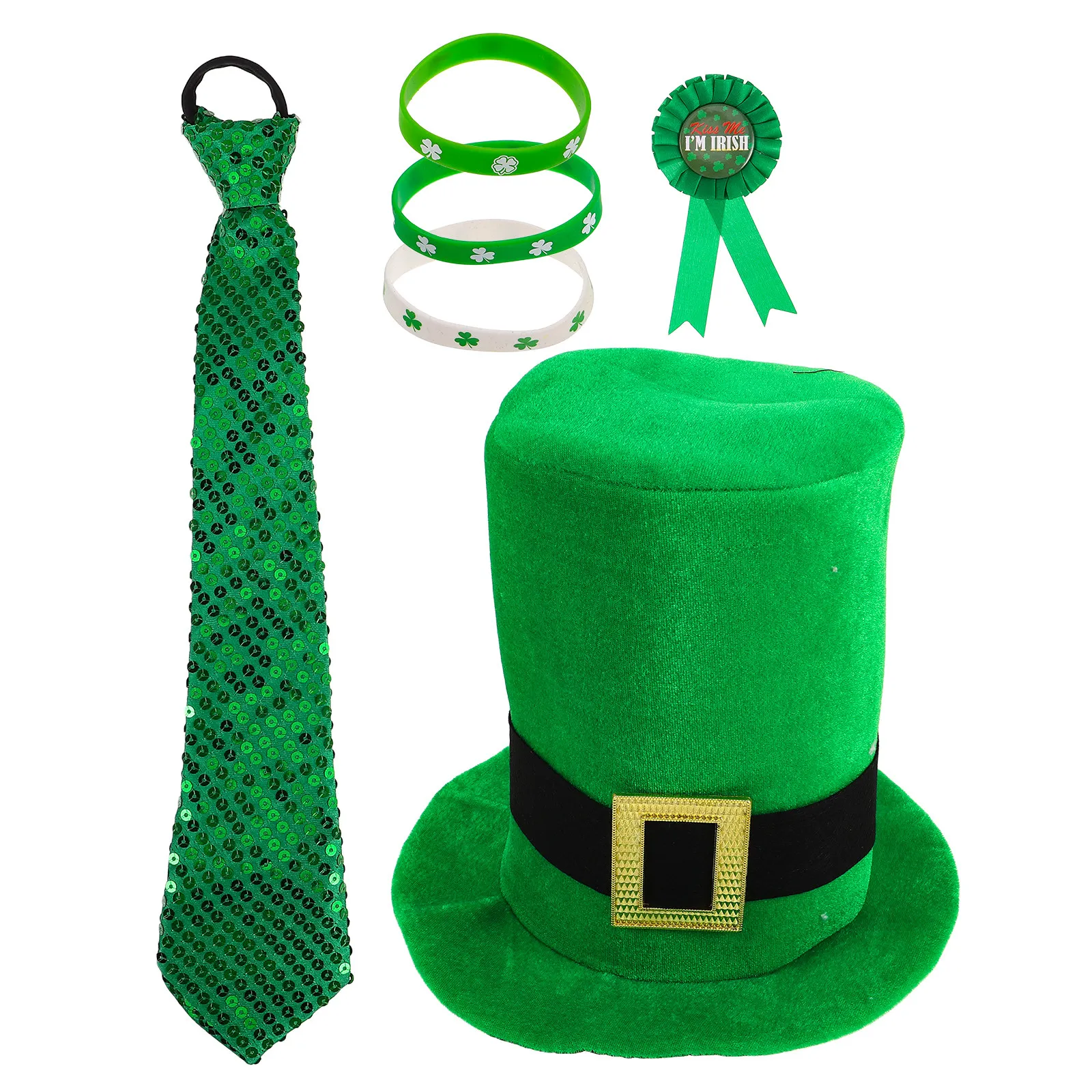 1Set St Patrick's Day Festival Shamrock-kostuumaccessoires Groene hoed Stropdas Badge Armband Feestartikelen Ierse viering