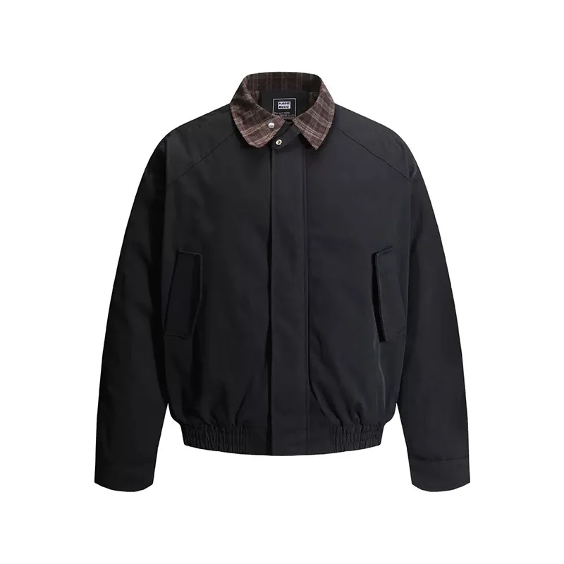 

AMEKAJI American Vintage Loose Fit Plaid Collar Workwear Jacket Cotton Coat for Men Winter Casual Double Sided Wear Flight Suit