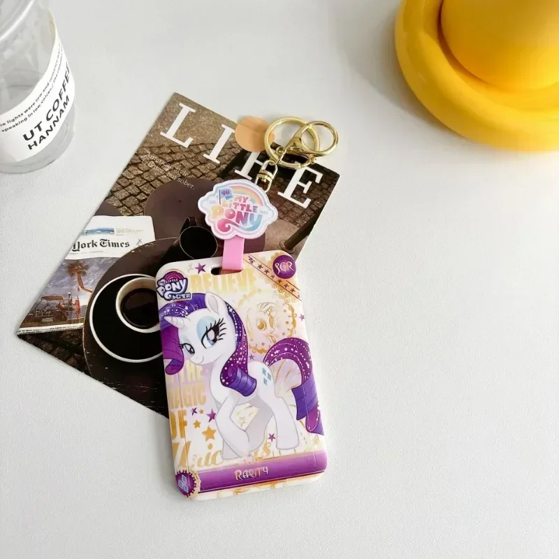 بلدي ليتل المهر حاملي بطاقات الهوية الكرتون الخنصر فطيرة بطاقة الوصول سلسلة مفاتيح Kawaii Fluttershy قابل للسحب حافظة بطاقات الائتمان قلادة #5