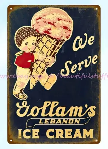 Gollam's Lebanon Ice Cream metal tin sign office bar interior design