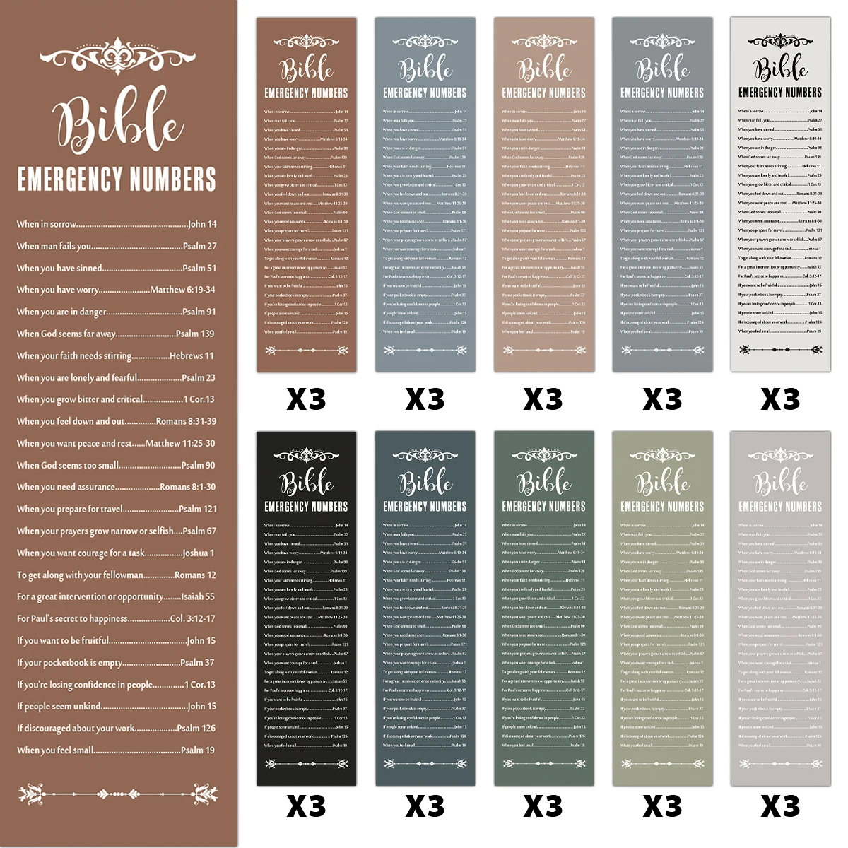 30pcs Morandi Color Christian Bible Verse Emergency Numbers Page Bookmark For Religious Welcome Gift Church Sunday Reward Supply