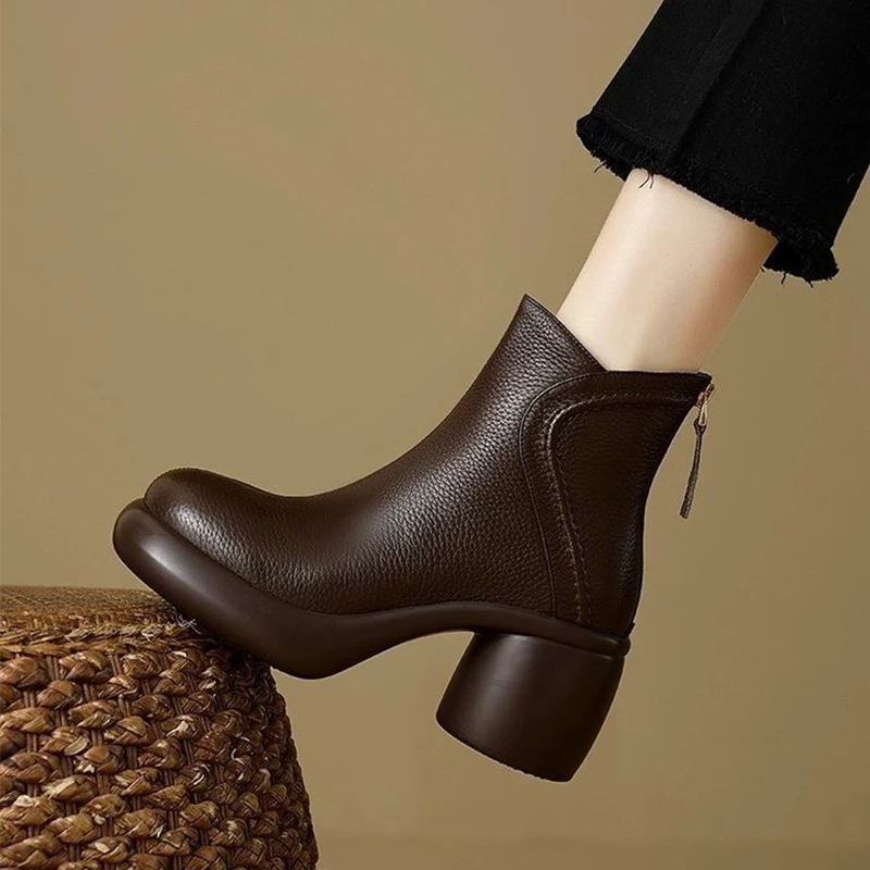 منصة المرأة حذاء من الجلد أحذية عالية الكعب أحذية أنيقة تشيلسي أحذية شتاء 2025 موضة البريدي أحذية من الجلد ماركة Mujer Snow Botas #1